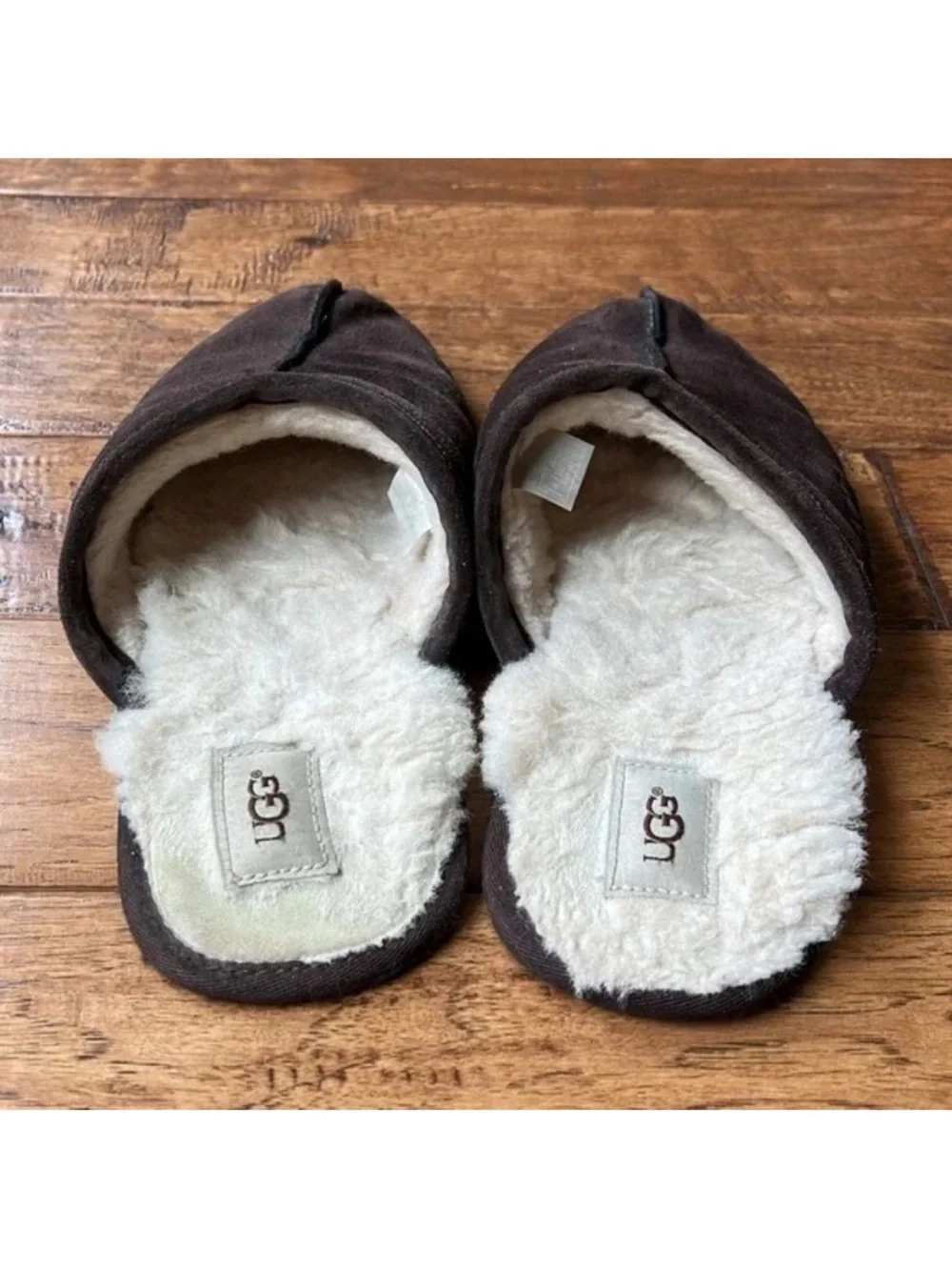 Ugg Scuff Slippers House Shoes Brown Suede Wool Shearling Lined Mens Size 10